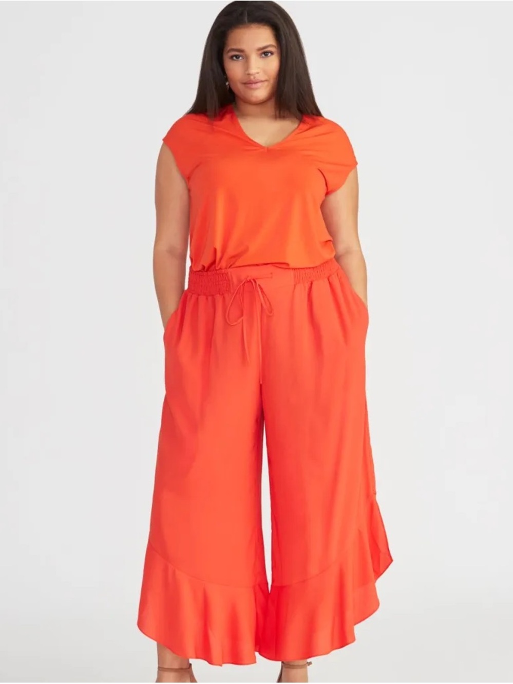 Rachel Roy Ruffle-Hem Wide Leg Pants - Orange